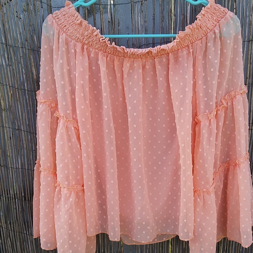 Women's Ruffled Off the Shoulder Pink Blouse -No Size. No Brand. See Measurement